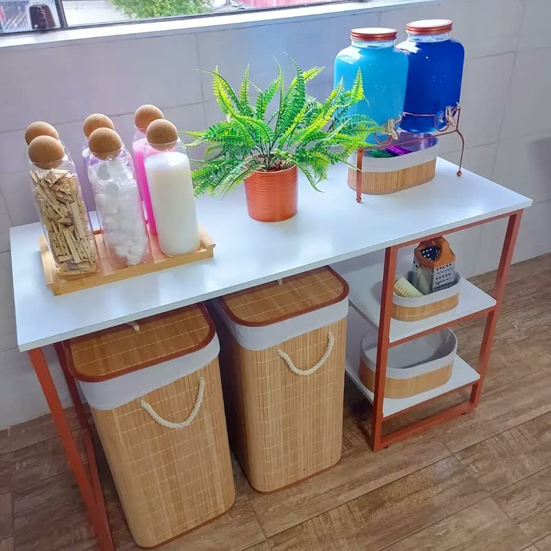 foto de comprador de Cesto Bambu Jolitex retangular com tampa bege