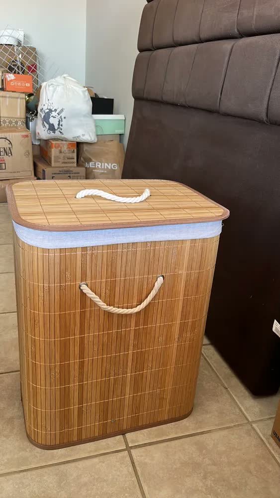 foto de comprador de Cesto De Roupa Suja De Bambu Com Tampa E Alças 50 Litros Kontuz