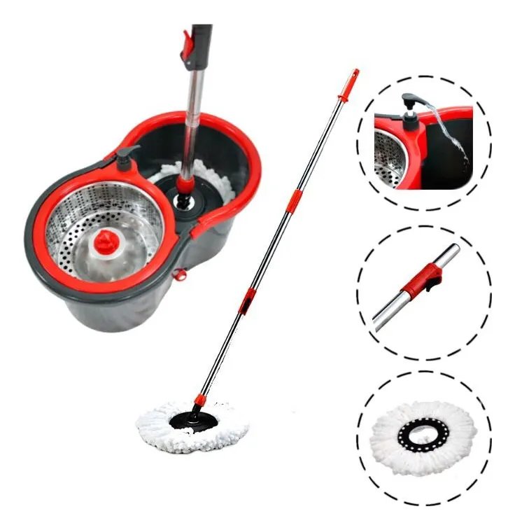 foto de comprador de Mop Giratório Pro Com Centrífuga em Aço Inox Powermaid Cinza e Vermelho