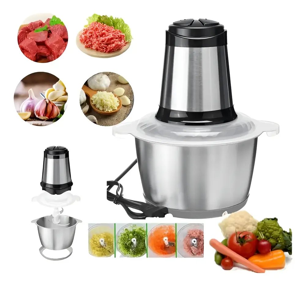 foto de Multiprocessador Picador De Carne Alho Legumes Elétrico 2l Cor Maquina Processador Triturador De Alimentos Prata