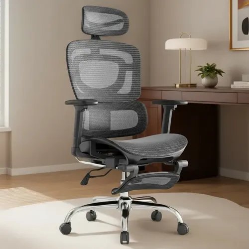 Cadeira De Escritório Ergonômica Mônaco Bt07 Luvinco Malha Respirável Com Suporte Lombar Adaptável Apoio Para Pés Retrátil Encosto Ajustável Seis Posições Cor Preta Suporta 200kg
