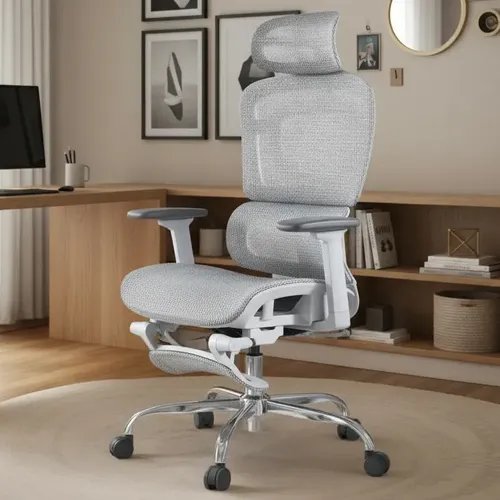 Cadeira De Escritório Ergonômica Mônaco WT07 Luvinco Malha Respirável Com Suporte Lombar Adaptável Apoio Para Pés Retrátil Encosto Ajustável Seis Posições Cor Cinza Suporta 200kg