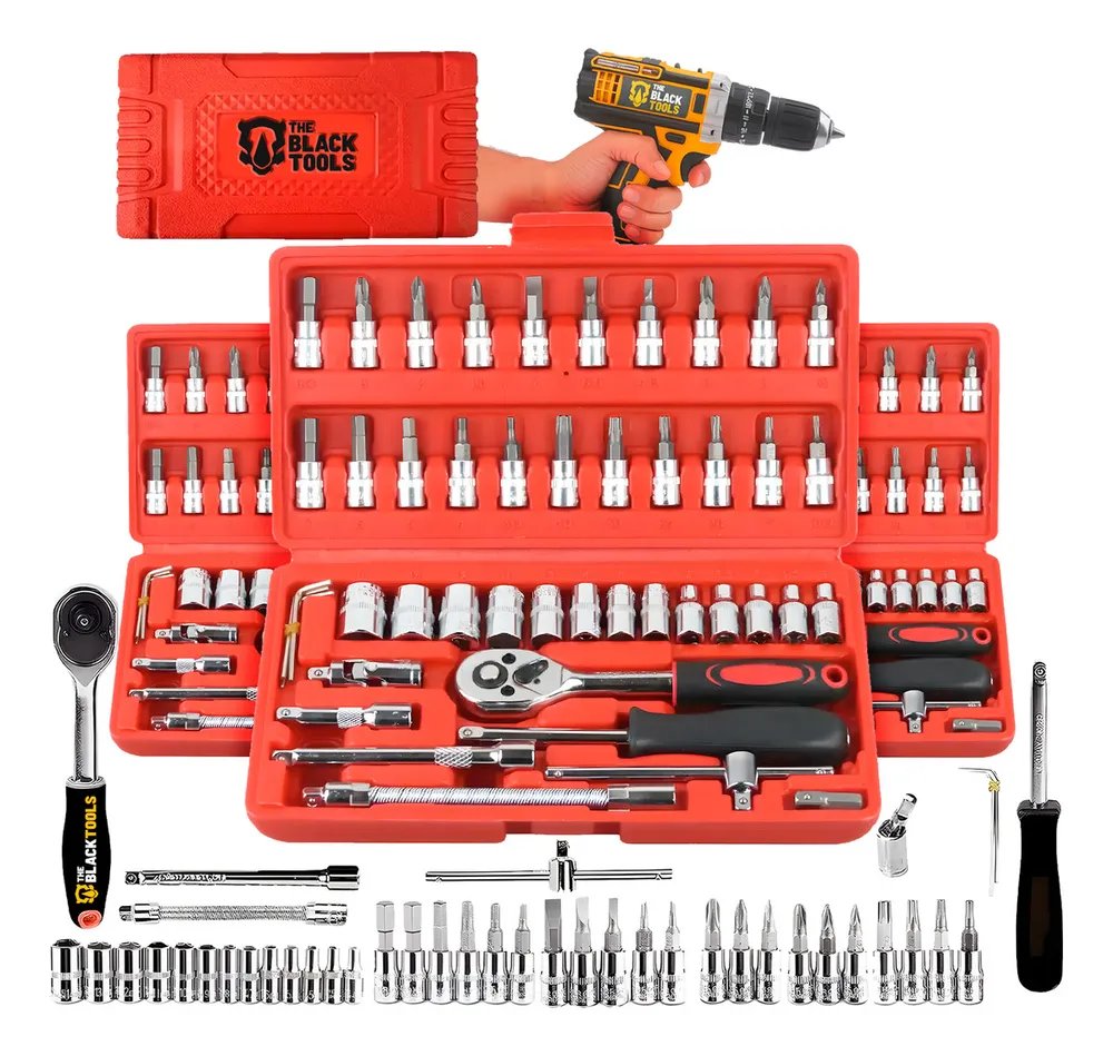 foto de comprador de Jogo De Soquete Aço Crv 1/4 Catraca Chave Allen Kit Ferramentas C/ Maleta 46 Peças Fenda Philips Tks46 The Black Tools