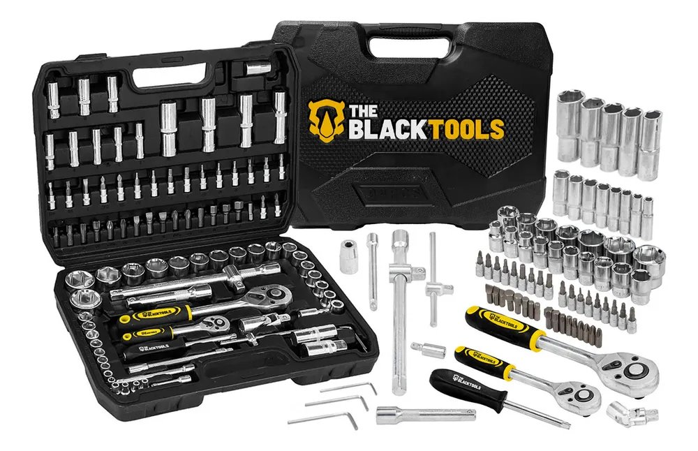 foto de comprador de Jogo De Ferramentas Soquetes Encaixe 1/4 E 1/2 Pol. Catraca Reversível Aço Crv 94 Peças Com Maleta Tkf94 The Black Tools