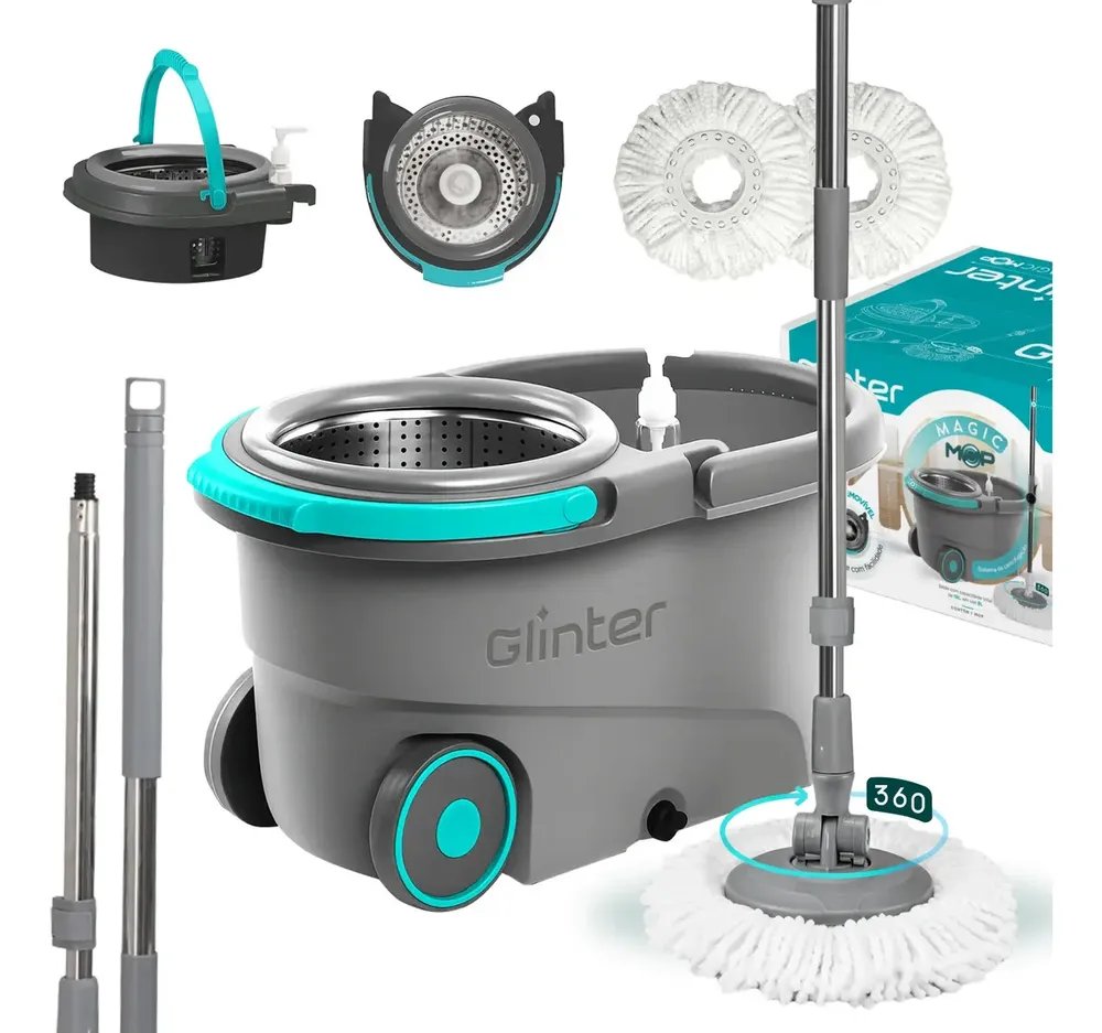 foto de comprador de Mop Profissional Inox 16l Com 2 Refis De Microfibra Glinter