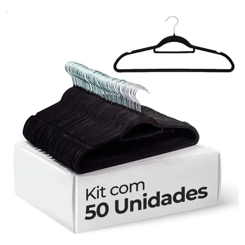 Vittak Kit 50 Cabides Veludo De Roupa Antideslizante Slim Adulto Cor Preto