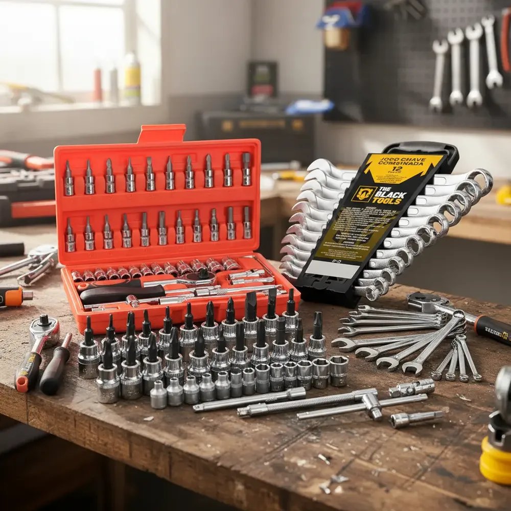 foto de comprador de Kit Jogo De Ferramentas Completo C/ Soquetes Chaves Aço Crv Cinza