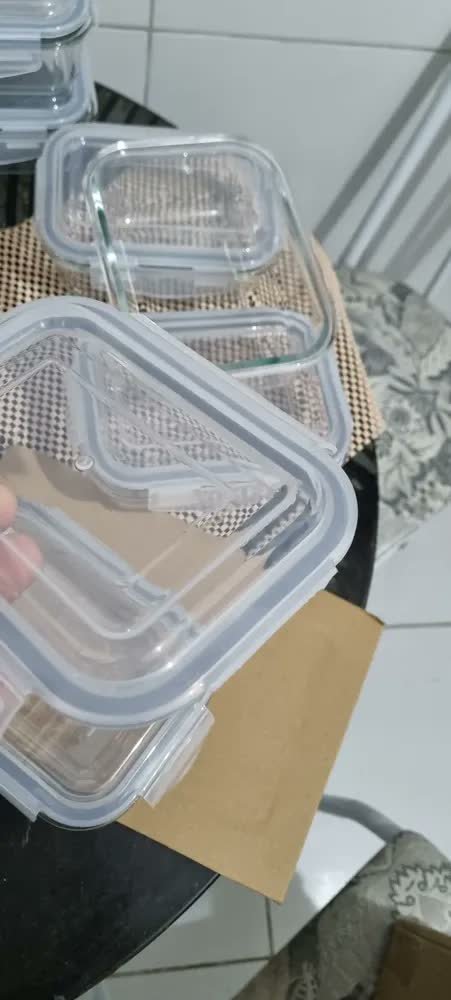 foto de comprador de Kit 10 Potes Vidro Hermético Aristus 640ml Marmita Anti Vazamento Forno Micro-ondas Freezer Tampa 4 Travas - Cinza