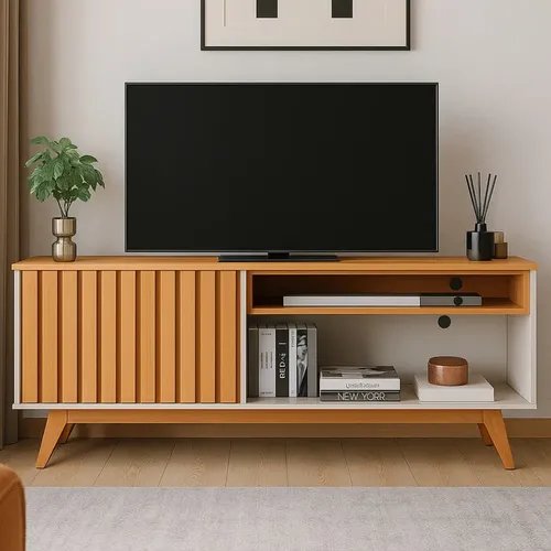 Rack Para Tv 55 Polegadas Bancada Off-white/nature Ripado