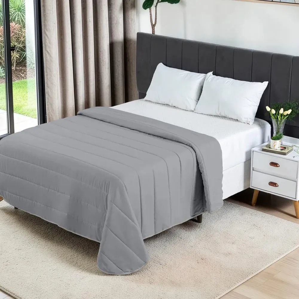 foto de Edredom Casal Queen Micropercal 400 Fios Cama Kit Conforto Cinza Liso