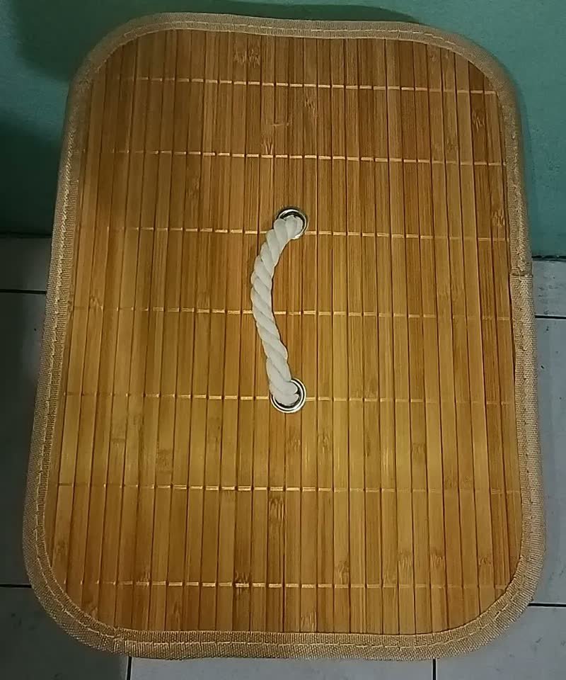 foto de cliente de Cesto De Roupa Suja Em Bambu 72l Retangular Dobravel Tampa E Alça Reforçada Pítia