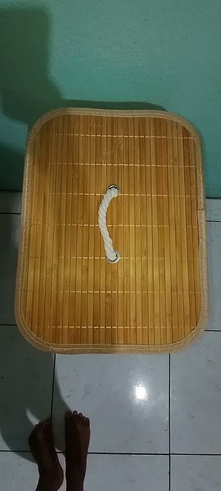 foto de cliente de Cesto De Roupa Suja Em Bambu 72l Retangular Dobravel Tampa E Alça Reforçada Pítia