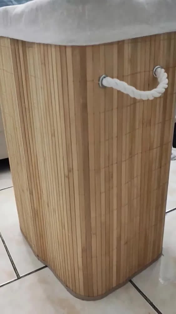 foto de comprador de Cesto Organizador De Roupa Suja Bambu 72l Dobrável Grande Bambu