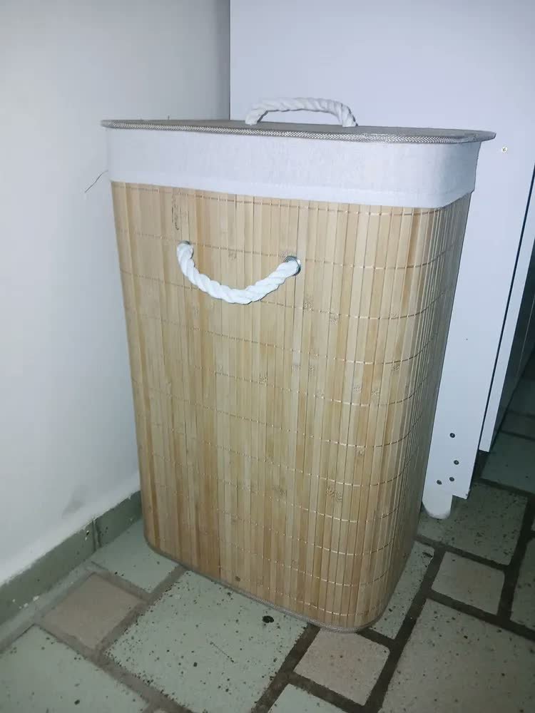 foto de cliente de Cesto Organizador De Roupa Suja Bambu 72l Dobrável Grande Bambu