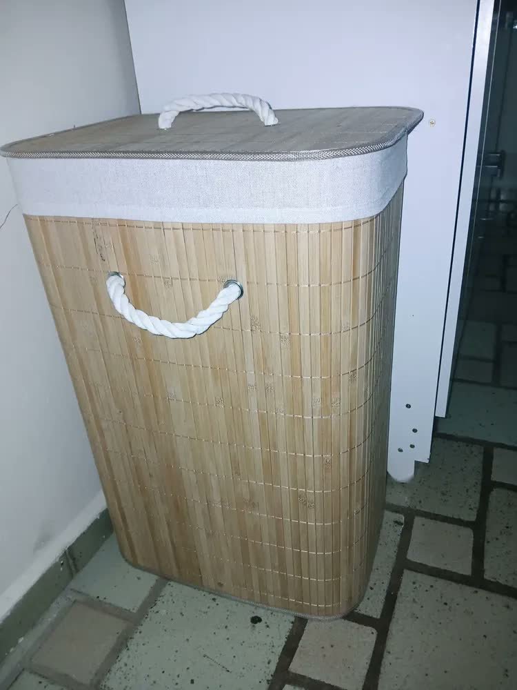 foto de cliente de Cesto Organizador De Roupa Suja Bambu 72l Dobrável Grande Bambu